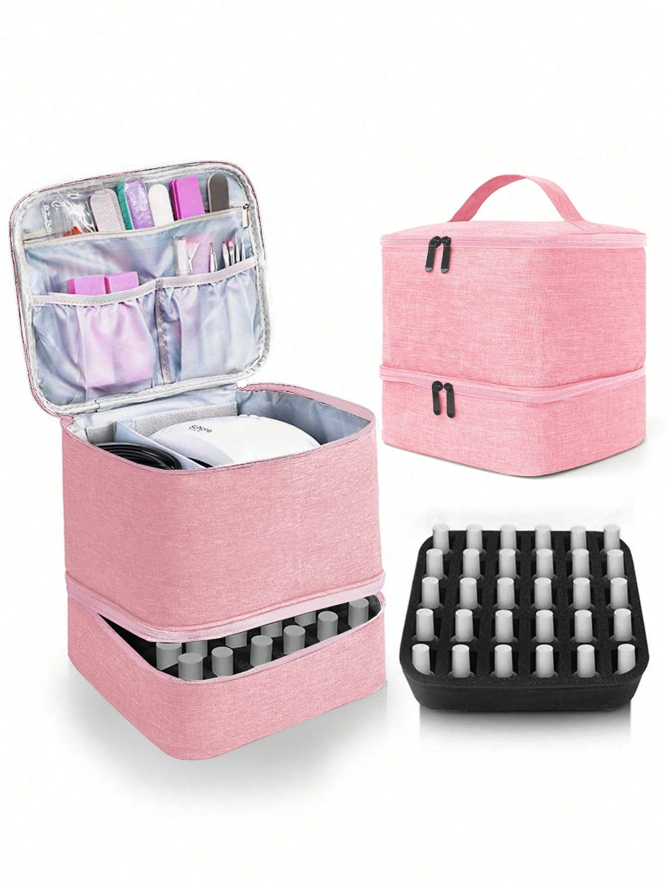 Portable Nail Polish Storage Bag,Multi Function PU Leather Organizer for Travel,Fits 20 Bottles,Essential Oils & Makeup