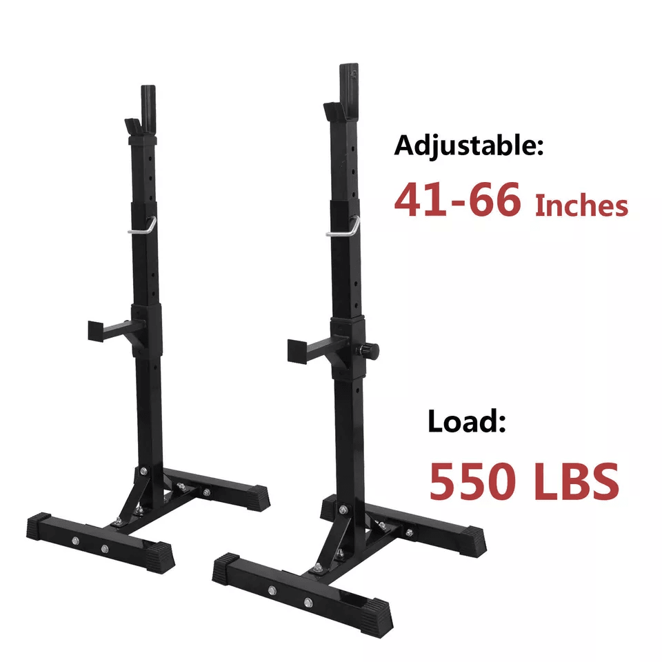 Heavy Duty Pair Adjustable Squat Rack Stands, Steel Barbell Bench, Height Adjustable for Home Gym