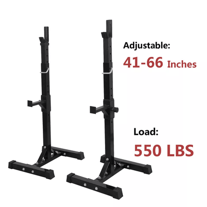 Heavy Duty Pair Adjustable Squat Rack Stands, Steel Barbell Bench, Height Adjustable for Home Gym