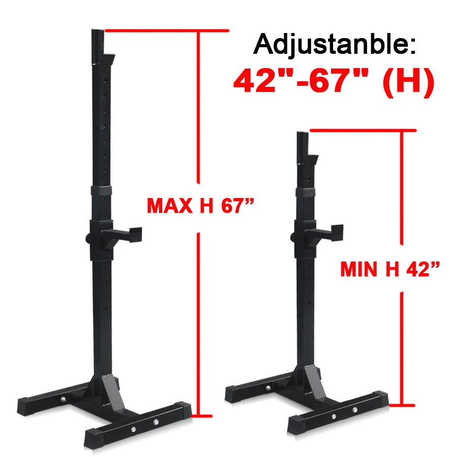 Heavy Duty Pair Adjustable Squat Rack Stands, Steel Barbell Bench, Height Adjustable for Home Gym
