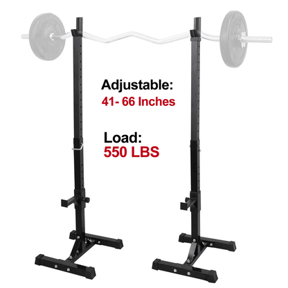 Heavy Duty Pair Adjustable Squat Rack Stands, Steel Barbell Bench, Height Adjustable for Home Gym