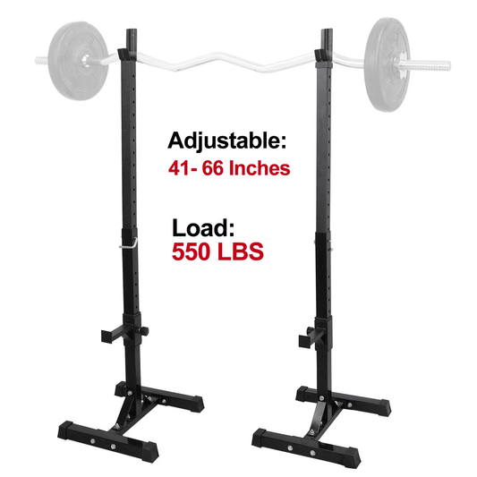 Heavy Duty Pair Adjustable Squat Rack Stands, Steel Barbell Bench, Height Adjustable for Home Gym