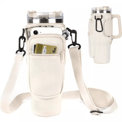 Water Bottle Carrier Bag with Adjustable Strap and Pocket for Stanley 40oz Tumbler