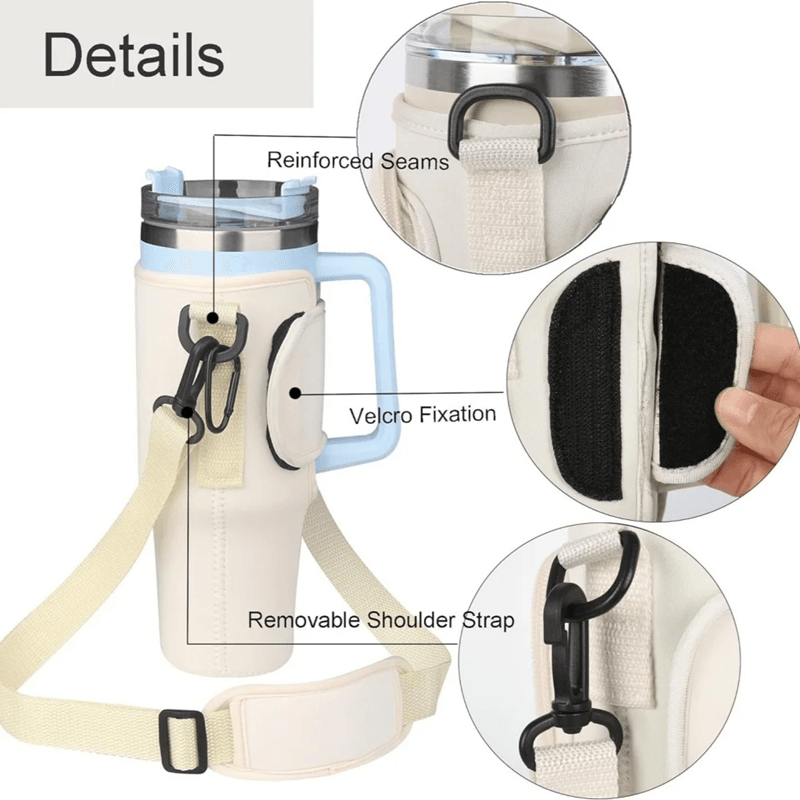 Water Bottle Carrier Bag with Adjustable Strap and Pocket for Stanley 40oz Tumbler