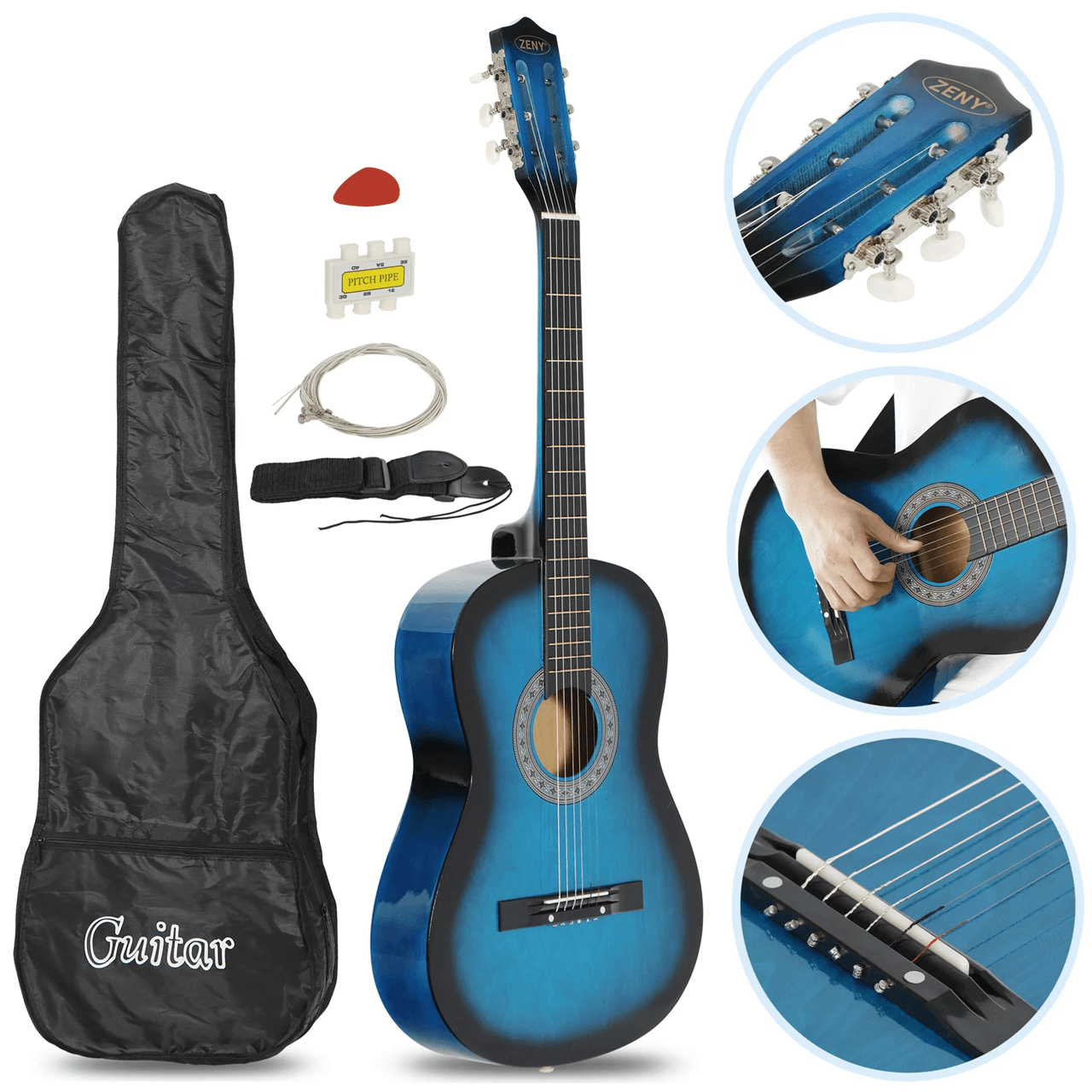38 Inch Beginner Acoustic Guitar Kit with Case Strap Tuner and Pick for Students and Adults