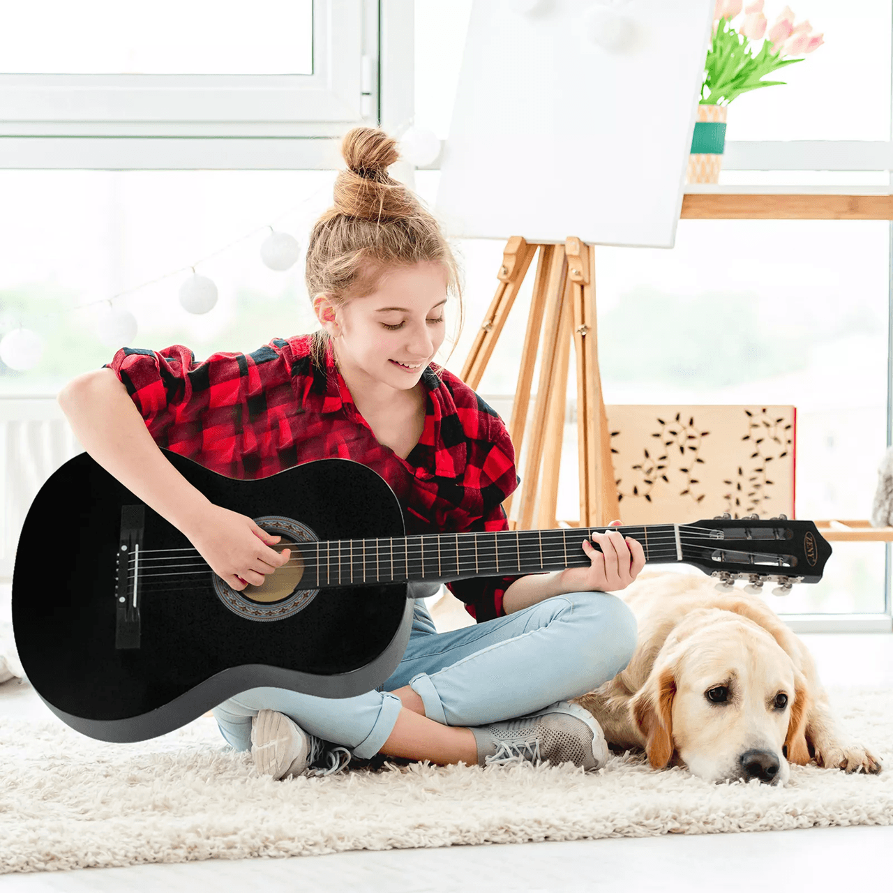 38 Inch Full Size Acoustic Guitar for Beginners with Pick Ideal for Adults and Kids