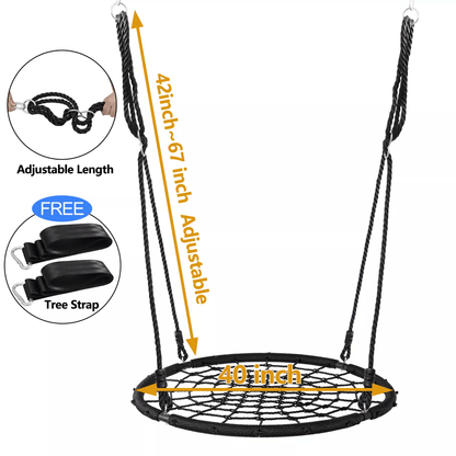 40 Inch Spider Web Tree Swing with Nylon Rope Outdoor Swing for Kids and Adults Up to 600 Pounds