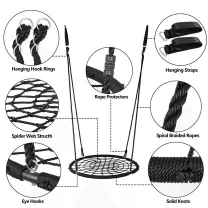 40 Inch Spider Web Tree Swing with Nylon Rope Outdoor Swing for Kids and Adults Up to 600 Pounds