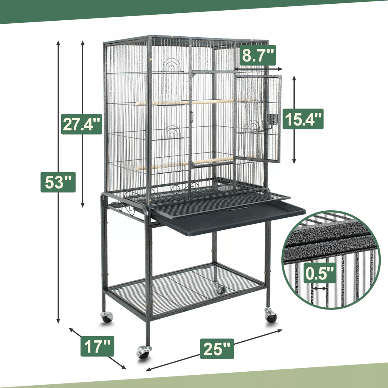 53 Inch Extra Large Bird Cage with Locking Door for Macaws Parrots Cockatoos and Finches