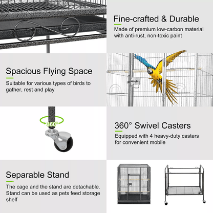 53 Inch Extra Large Bird Cage with Locking Door for Macaws Parrots Cockatoos and Finches
