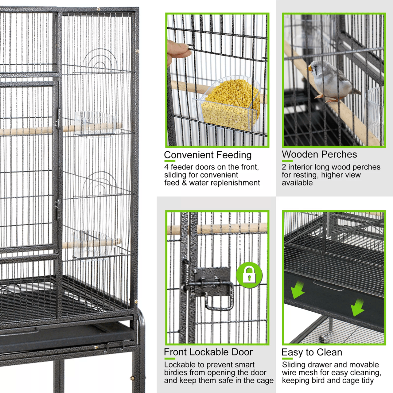 53 Inch Extra Large Bird Cage with Locking Door for Macaws Parrots Cockatoos and Finches