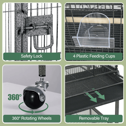 53 Inch Extra Large Bird Cage with Locking Door for Macaws Parrots Cockatoos and Finches