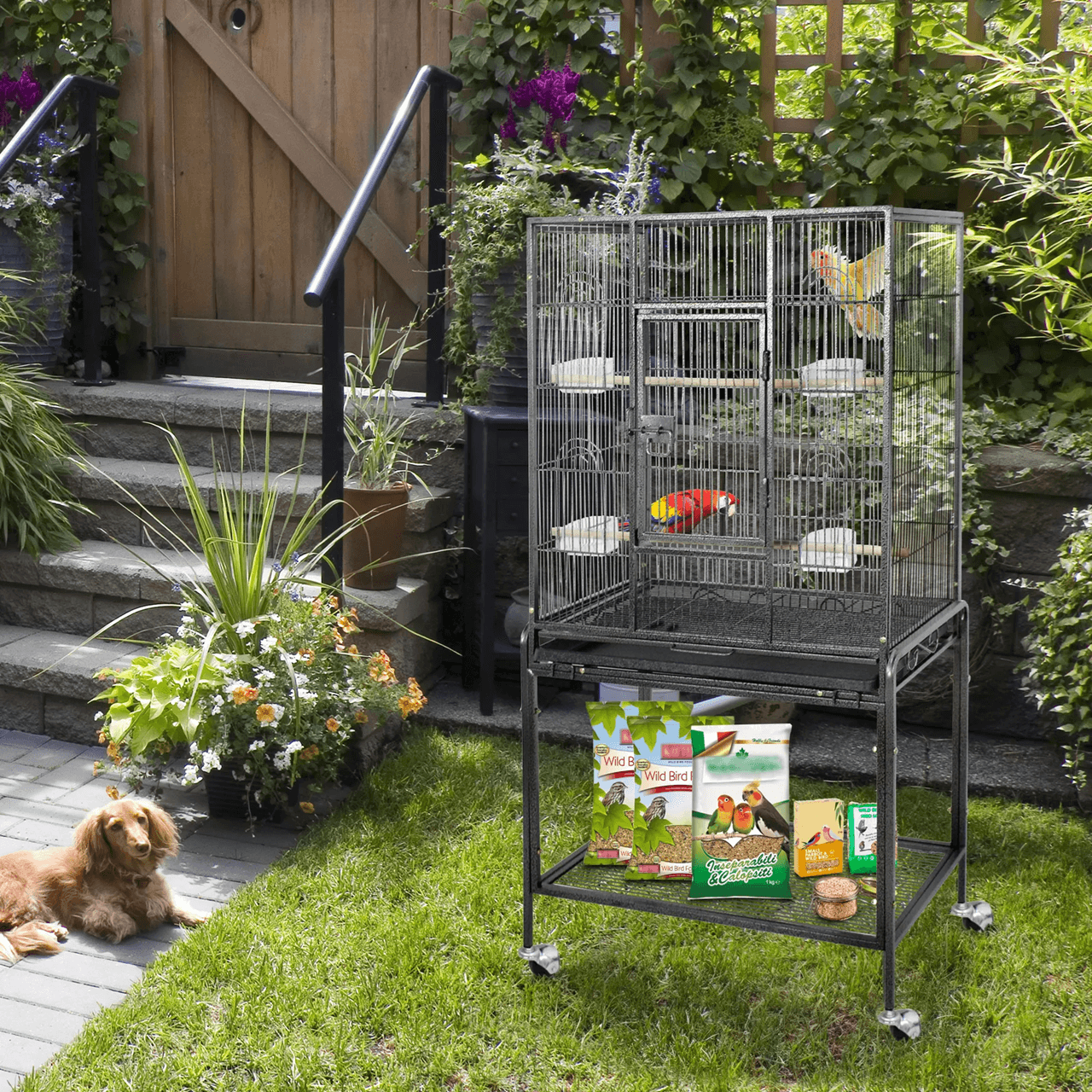 53 Inch Extra Large Bird Cage with Locking Door for Macaws Parrots Cockatoos and Finches