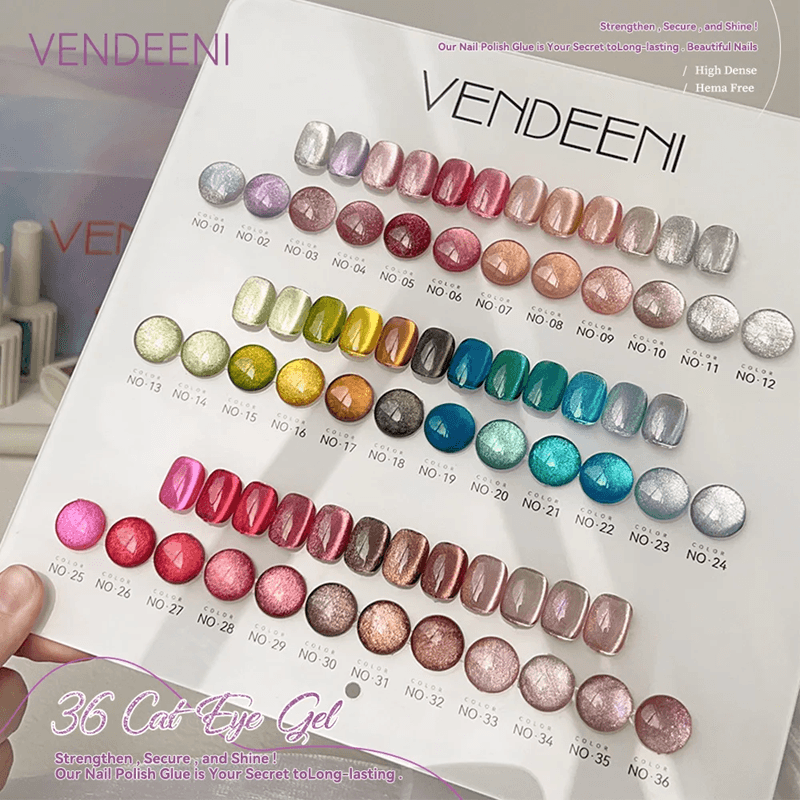 36 Color Magnetic Cat Eye Gel Polish Set with Reflective Holographic Shine for Nail Art Design