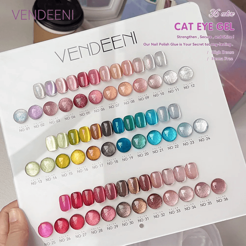 36 Color Magnetic Cat Eye Gel Polish Set with Reflective Holographic Shine for Nail Art Design