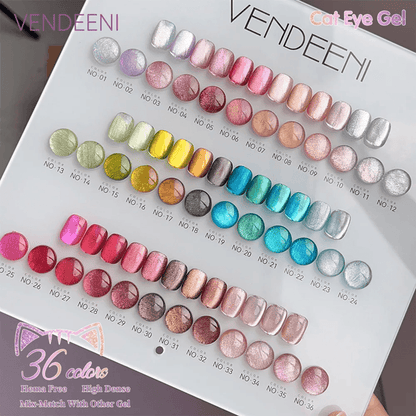 36 Color Magnetic Cat Eye Gel Polish Set with Reflective Holographic Shine for Nail Art Design