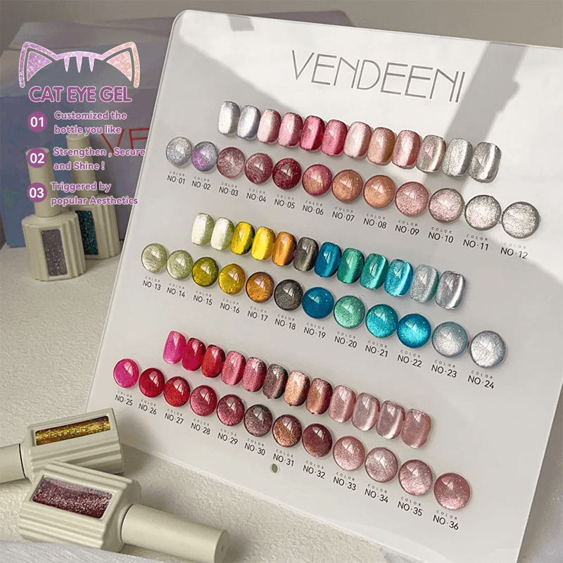36 Color Magnetic Cat Eye Gel Polish Set with Reflective Holographic Shine for Nail Art Design