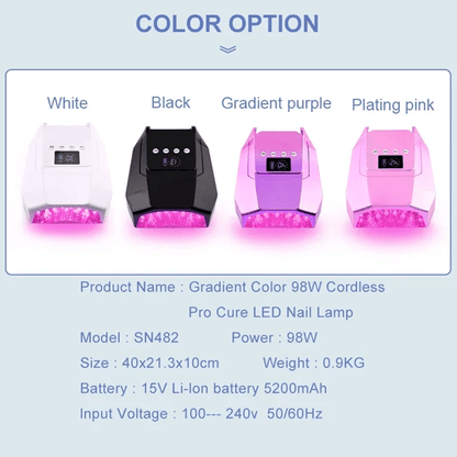 98W Cordless UV LED Nail Lamp – Fast-Curing Gel Dryer with Mirror Finish