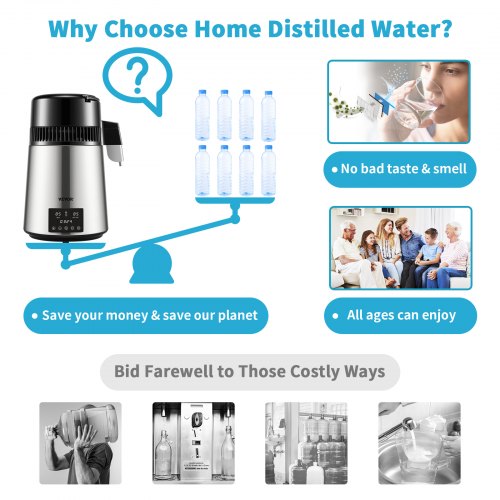 Premium Stainless Steel Countertop Water Distiller Pure Water Machine