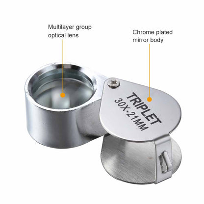 Pocket Loupe Magnifier Jewelry Magnifying Glass, Foldable Triplet Diamond Lupa Eye Glass Tool for Jewelers & Reading
