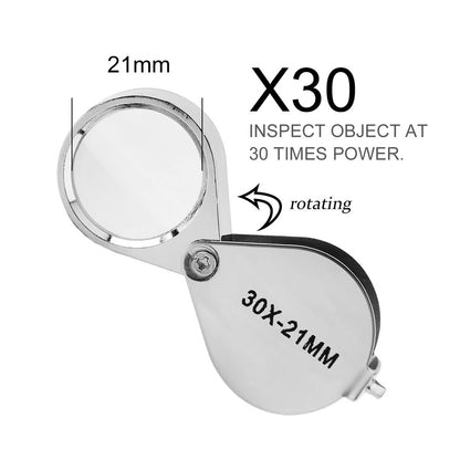 Pocket Loupe Magnifier Jewelry Magnifying Glass, Foldable Triplet Diamond Lupa Eye Glass Tool for Jewelers & Reading