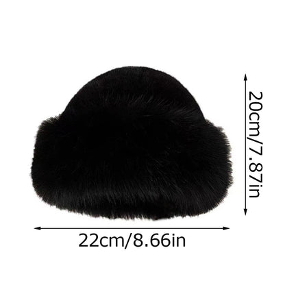Winter Thick Warm Furry Beanies Hat for Women, Imitation Mink Fur Russian Cap, Solid Color Plush Brimless Ski Hat