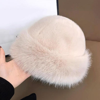 Winter Thick Warm Furry Beanies Hat for Women, Imitation Mink Fur Russian Cap, Solid Color Plush Brimless Ski Hat