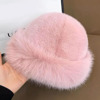 Winter Thick Warm Furry Beanies Hat for Women, Imitation Mink Fur Russian Cap, Solid Color Plush Brimless Ski Hat