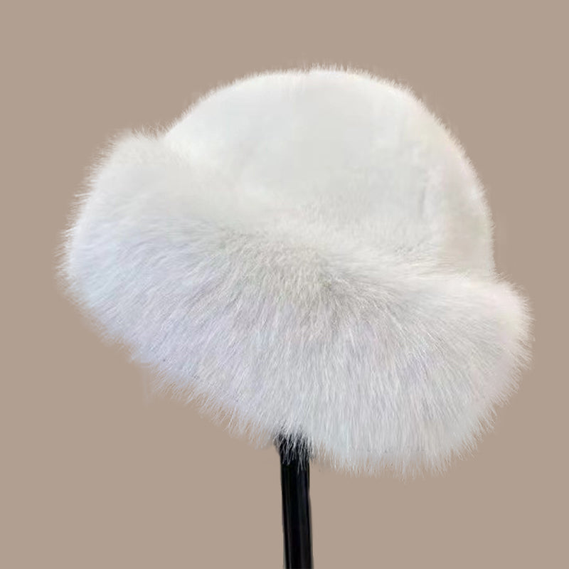 Winter Thick Warm Furry Beanies Hat for Women, Imitation Mink Fur Russian Cap, Solid Color Plush Brimless Ski Hat