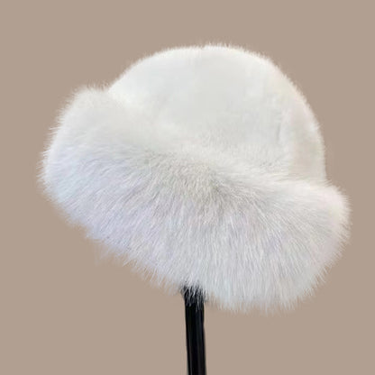 Winter Thick Warm Furry Beanies Hat for Women, Imitation Mink Fur Russian Cap, Solid Color Plush Brimless Ski Hat
