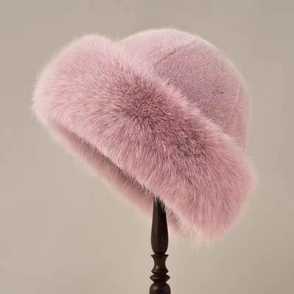 Winter Thick Warm Furry Beanies Hat for Women, Imitation Mink Fur Russian Cap, Solid Color Plush Brimless Ski Hat