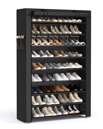 Songmics 9 Tier Shoe Rack with Dustproof Cover for Entryway Shoe Storage and Organization