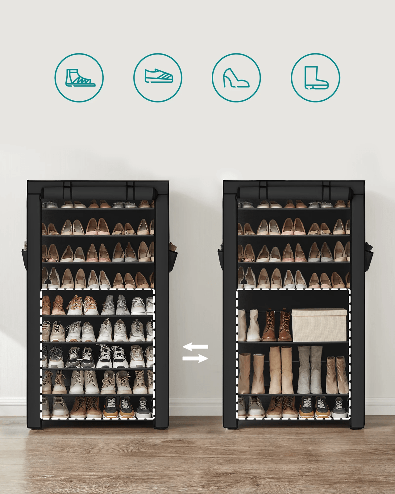 Songmics 9 Tier Shoe Rack with Dustproof Cover for Entryway Shoe Storage and Organization
