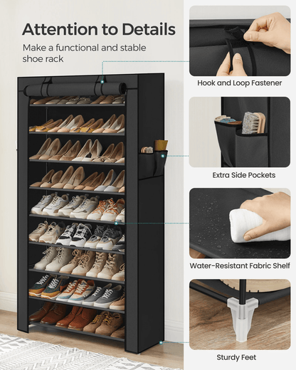 Songmics 9 Tier Shoe Rack with Dustproof Cover for Entryway Shoe Storage and Organization