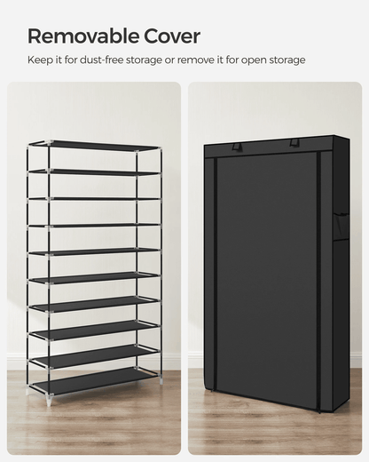Songmics 9 Tier Shoe Rack with Dustproof Cover for Entryway Shoe Storage and Organization