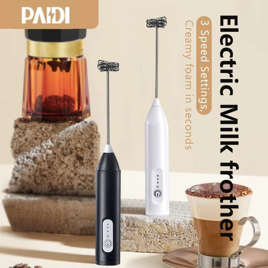 USB Rechargeable Handheld Milk Frother – Mini Milk Frother Wand with 3 Speeds, Portable USB Rechargeable Frother for Cof