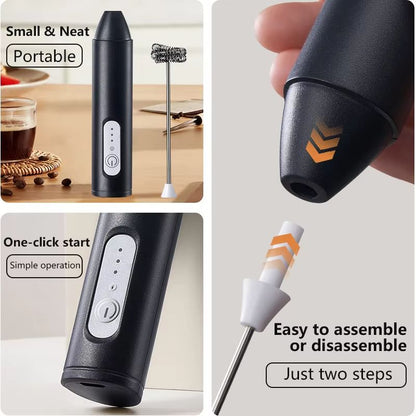USB Rechargeable Handheld Milk Frother – Mini Milk Frother Wand with 3 Speeds, Portable USB Rechargeable Frother for Cof