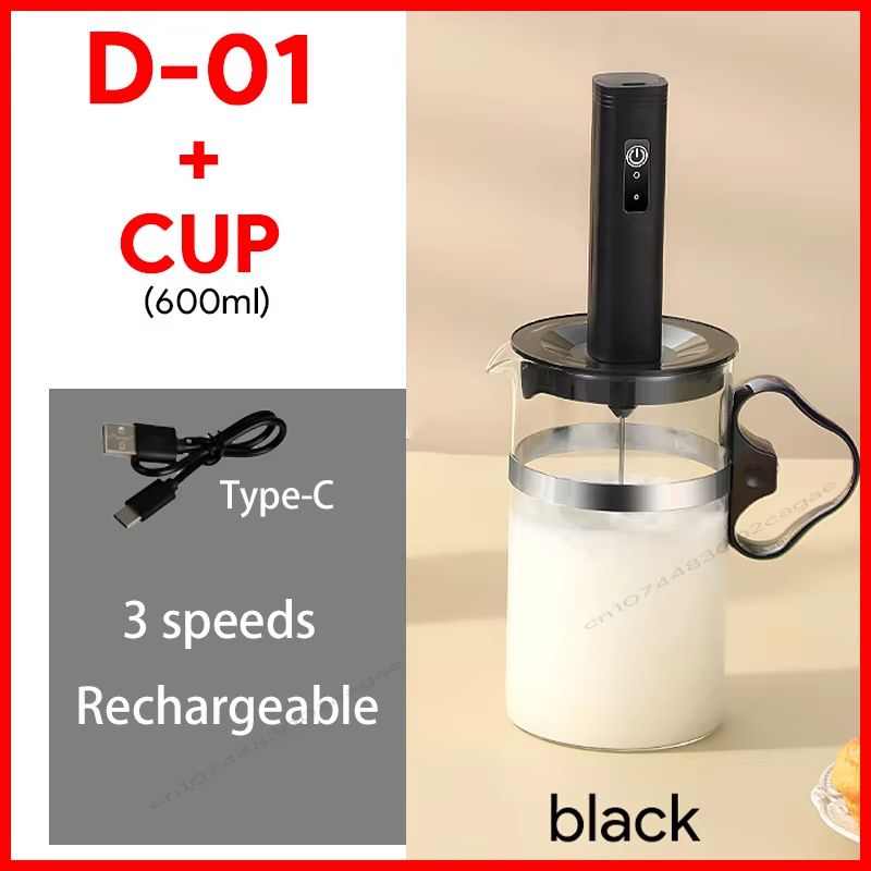 USB Rechargeable Handheld Milk Frother – Mini Milk Frother Wand with 3 Speeds, Portable USB Rechargeable Frother for Cof