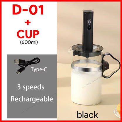 USB Rechargeable Handheld Milk Frother – Mini Milk Frother Wand with 3 Speeds, Portable USB Rechargeable Frother for Cof