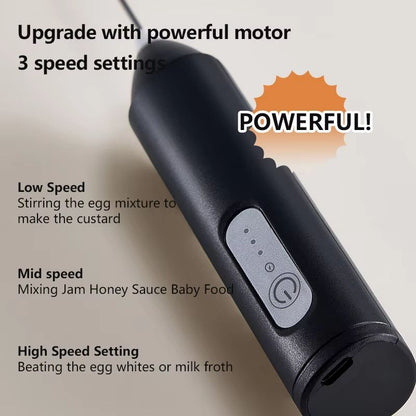 USB Rechargeable Handheld Milk Frother – Mini Milk Frother Wand with 3 Speeds, Portable USB Rechargeable Frother for Cof