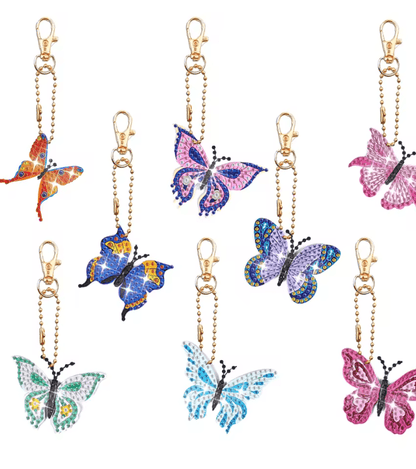 DIY Diamond Art Keychain Set 8 Piece Butterfly and Bird Kit for Adults and Craft Lovers