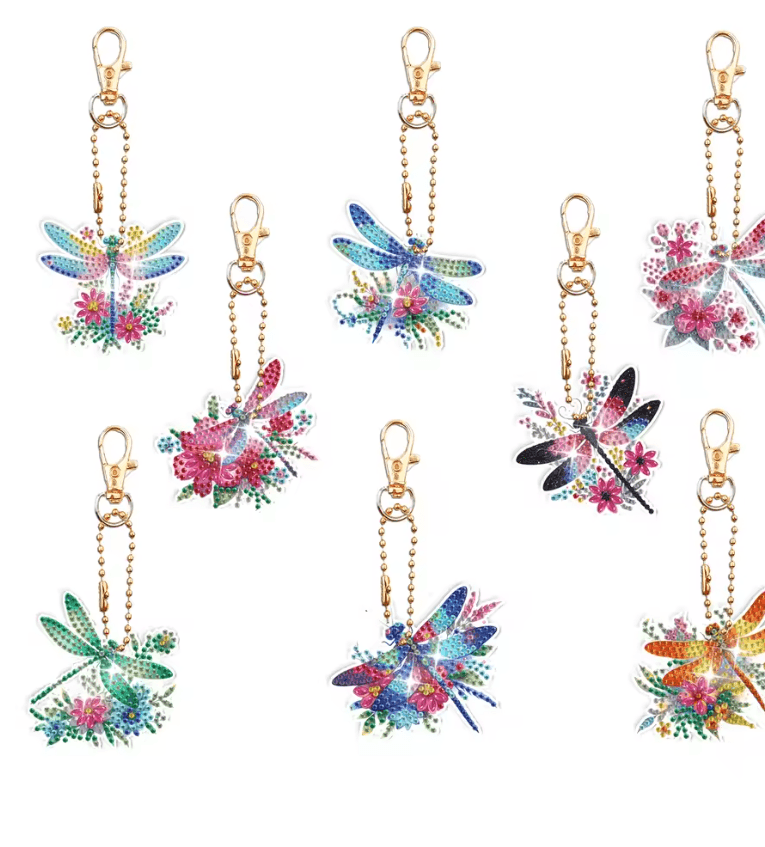 DIY Diamond Art Keychain Set 8 Piece Butterfly and Bird Kit for Adults and Craft Lovers