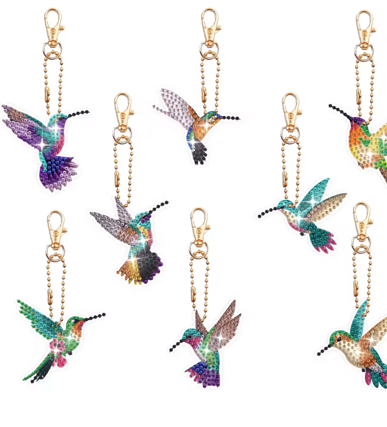 DIY Diamond Art Keychain Set 8 Piece Butterfly and Bird Kit for Adults and Craft Lovers