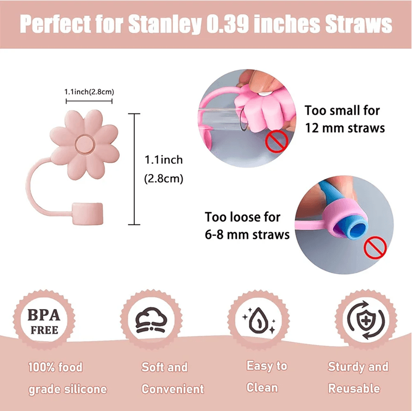 9 Piece Stanley Cup Accessory Set with Straw Covers Boot Spill Stoppers and Flower Charm