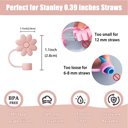 9 Piece Stanley Cup Accessory Set with Straw Covers Boot Spill Stoppers and Flower Charm