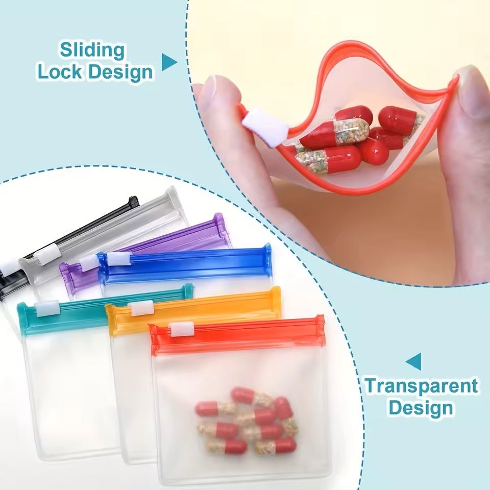 7 Piece Reusable Zippered Pill Pouch Set