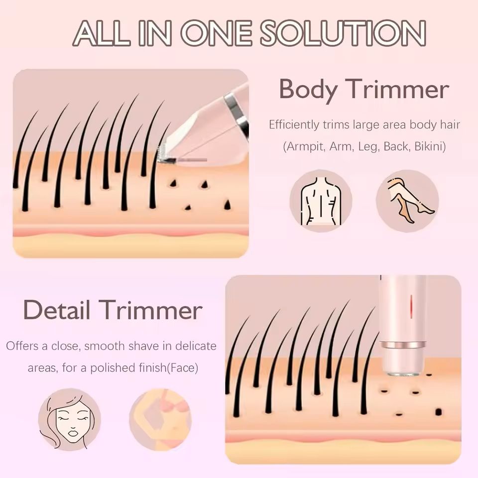 2 in 1 Women Electric Painless Hair Removal Razor and Trimmer