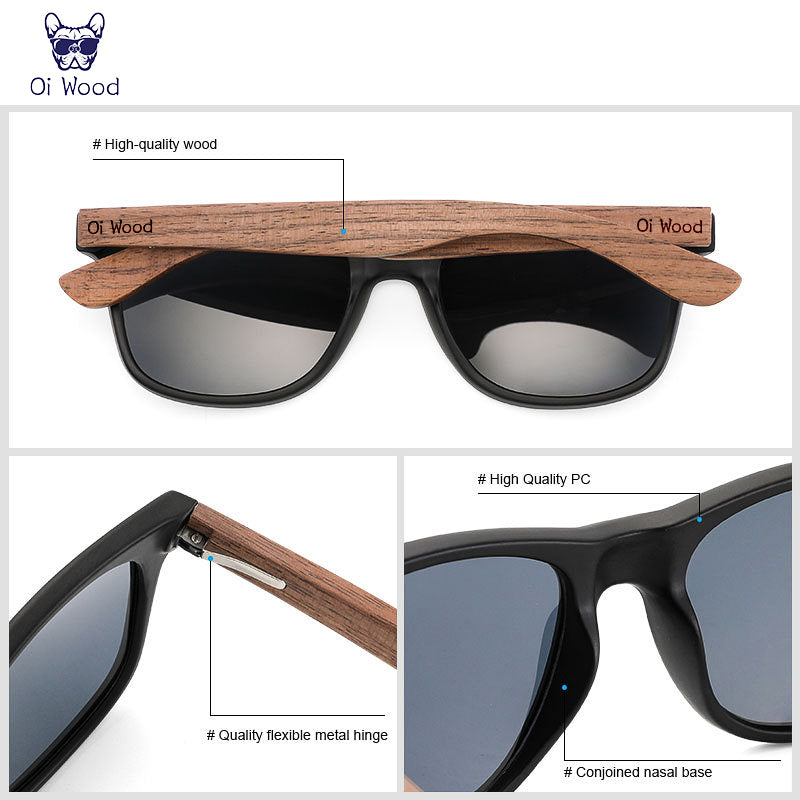 Natural Wooden Sunglasses Men Polarized, Fashion Sun Glasses Original Wood TR90 Frames with UV400 Protection