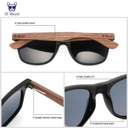 Natural Wooden Sunglasses Men Polarized, Fashion Sun Glasses Original Wood TR90 Frames with UV400 Protection