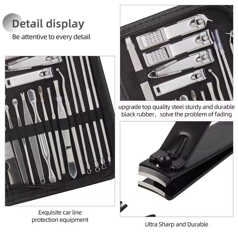 Professional Stainless Steel Manicure and Pedicure Set Grooming Kit with Scissors and Nail Tools